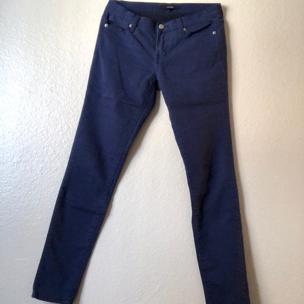 Dark blue wash jeans.